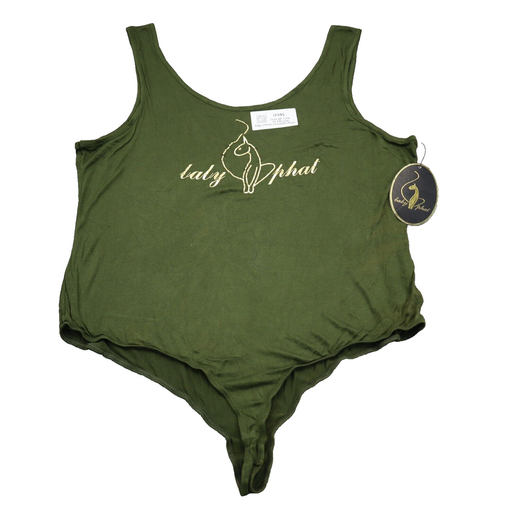 Baby Phat Swimsuit Womens 3X Green Rayon Spandex Logo Printed Tank One Piece